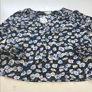 J Crew Sz 4 Long Sleeve Blue Floral Print Button Up Blouse NWT